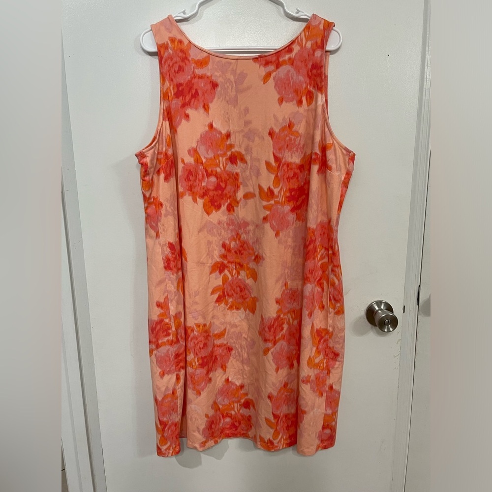 Isaac Mizrahi Peach-Pink Floral Midi Dress, size 2XP